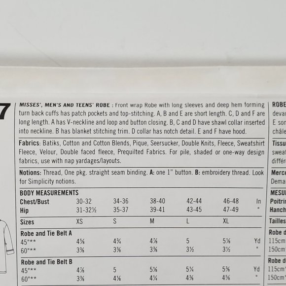 Vintage 1996 Simplicity 6 Made Easy! Misses' Men's Teen's Robe Sewing Pattern - Picture 5 of 10